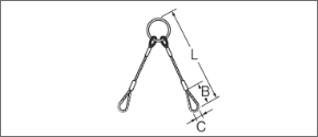 両端圧縮加工片端シンブルリング付き２本吊りのイラスト